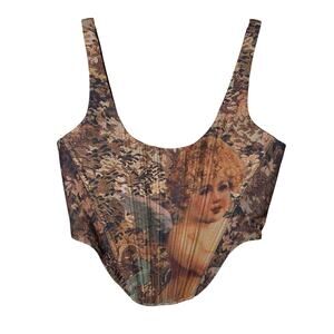 White Fox Women's Small Renaissance Corset Top Crop Cherub Festival Art Grunge
